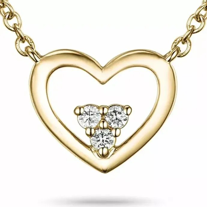 42 cm hjerte diamantvedhæng med halskæde i 14 karat guld 0,05 ct