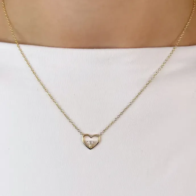42 cm hjerte diamantvedhæng med halskæde i 14 karat guld 0,05 ct