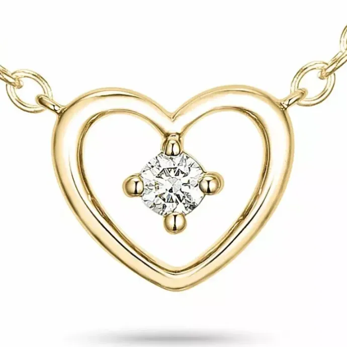 42 cm hjerte diamantvedhæng med halskæde i 14 karat guld 0,05 ct
