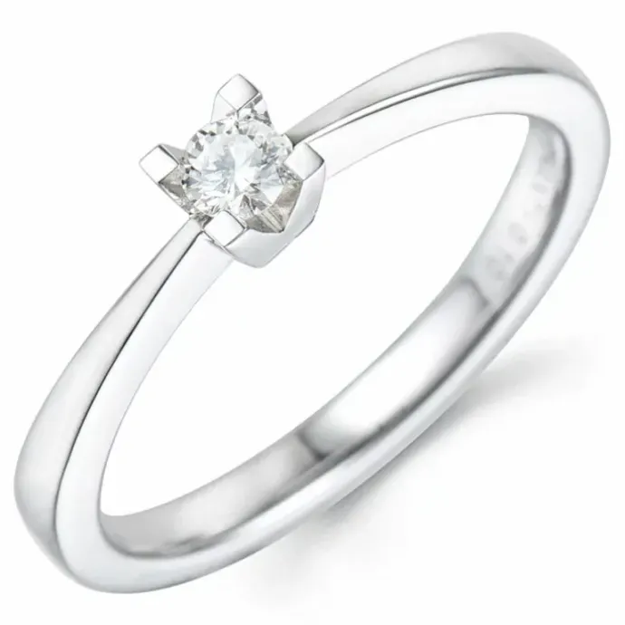 0,10 ct solitairering i 14 karat hvidguld