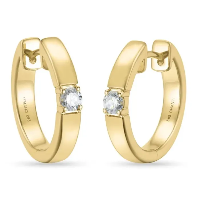 17 mm brillant creoler i 14 karat guld med diamant