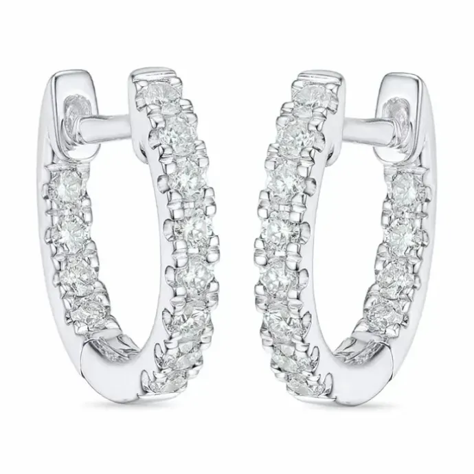 12 mm diamant creoler i 14 karat hvidguld med diamant
