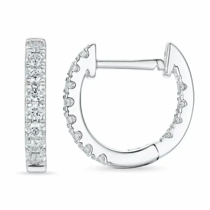 12 mm diamant creoler i 14 karat hvidguld med diamant