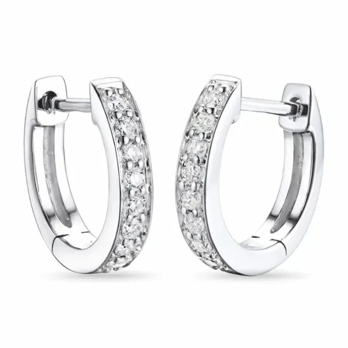 12 mm diamant creoler i 14 karat hvidguld med diamant