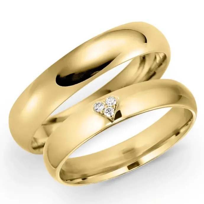 4 mm diamant vielsesringe i 14 karat guld 0,03 ct - sæt