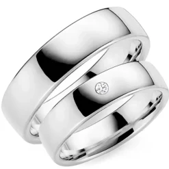 6 mm diamant vielsesringe i 9 karat hvidguld - sæt