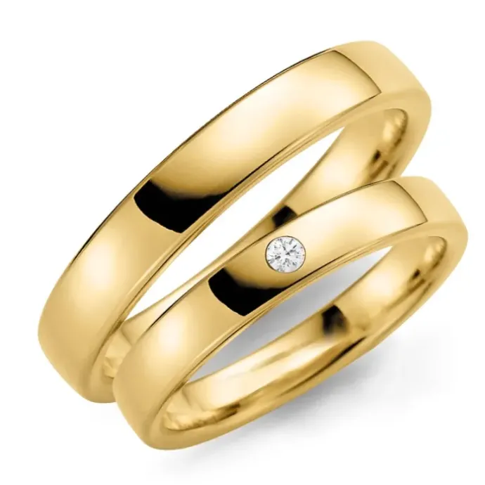 4 mm diamant vielsesringe i 9 karat guld - sæt