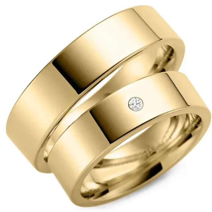 6 mm diamant vielsesringe i 9 karat guld - sæt