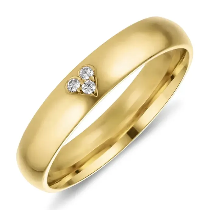 4 mm hjerte diamant vielsesring i 9 karat guld 0,01 ct