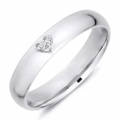 4 mm hjerte diamant vielsesring i 9 karat hvidguld 0,01 ct