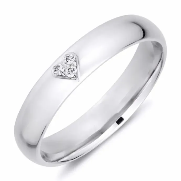 4 mm hjerte diamant vielsesring i 14 karat hvidguld 0,01 ct