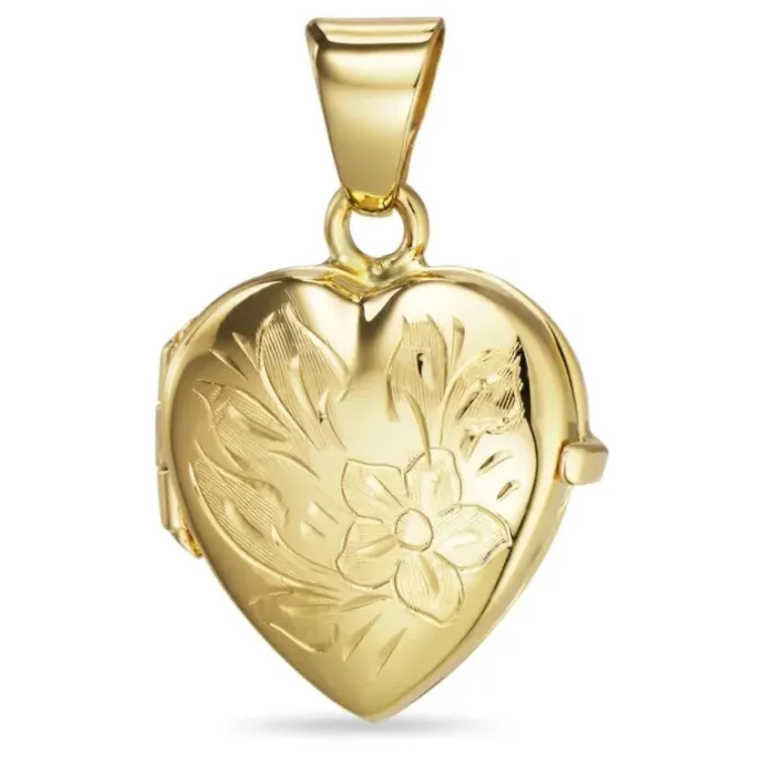 16 mm hjerte medaljon i 9 karat guld