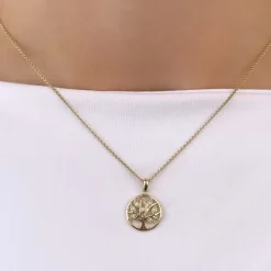 13 mm livets træ diamant vedhæng i 14 karat guld 0,052 ct