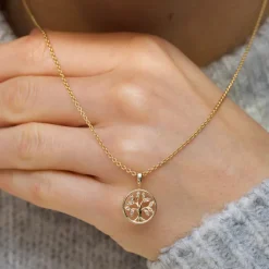 12,5 mm livets træ diamant vedhæng i 8 karat guld 0,0022 ct