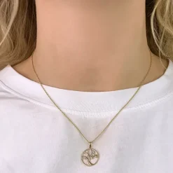 15 mm livets træ vedhæng i 9 karat guld med rhodium
