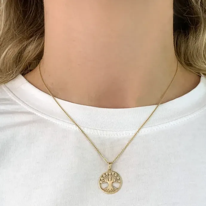 17 mm livets træ zirkon vedhæng i 8 karat guld