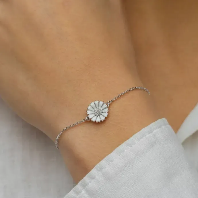 12 mm marguerit ankerarmbånd i rhodineret sølv - Marie