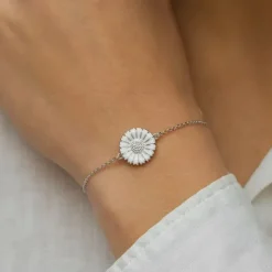 14 mm marguerit ankerarmbånd i rhodineret sølv med margueritvedhæng i rhodineret sølv - Marie