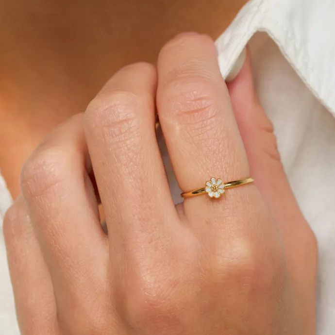 5 mm marguerit blå ring i forgyldt sølv - Maggie