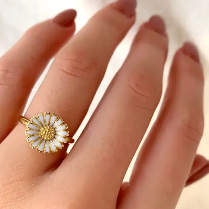 12 mm marguerit blå ring i forgyldt sølv - Marie