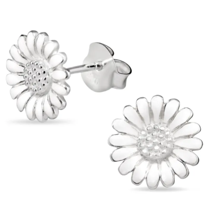 11 mm marguerit hvide ørestikker i sølv - Matilda