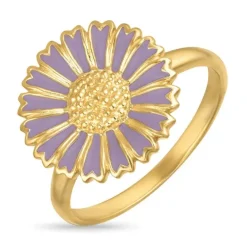 14 mm marguerit lilla ring i forgyldt sølv - Marie
