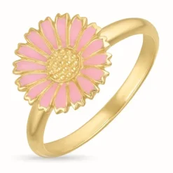 11 mm marguerit lyserød ring i forgyldt sølv - Marie