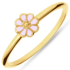 5 mm marguerit lyserød ring i forgyldt sølv - Maggie