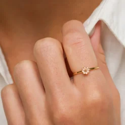 5 mm marguerit lyserød ring i forgyldt sølv - Maggie