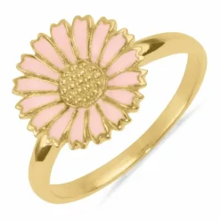 12 mm marguerit lyserød ring i forgyldt sølv - Marie