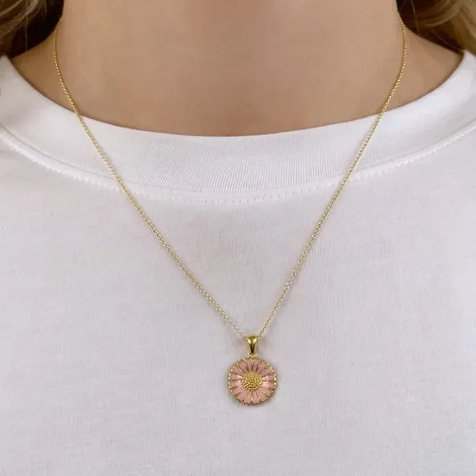 15 mm marguerit pink halskæde i forgyldt sølv - Marie