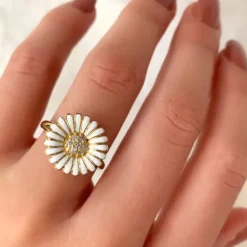 14 mm marguerit ring i forgyldt sølv - Matilda
