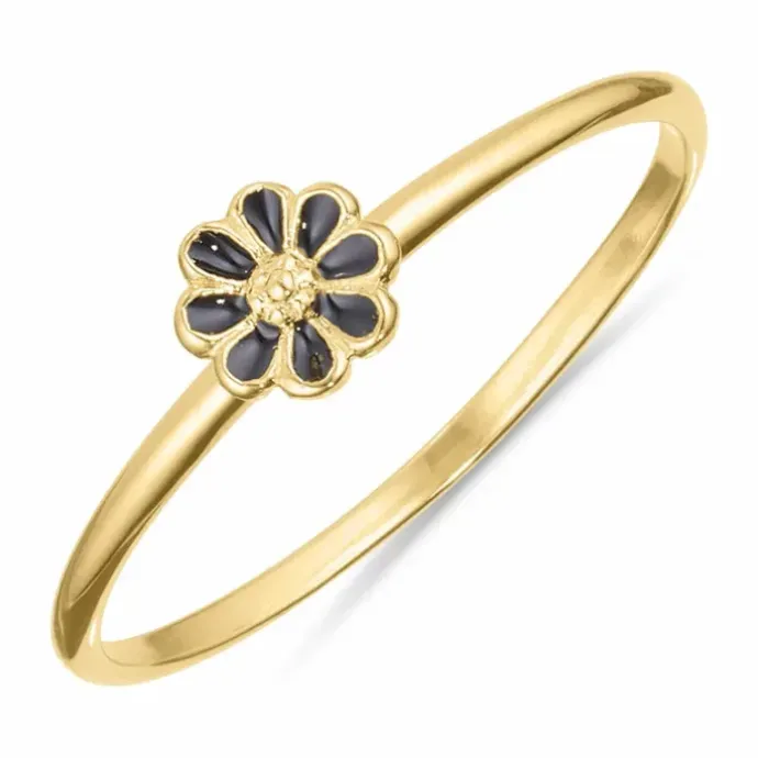 5 mm marguerit sort ring i forgyldt sølv - Maggie