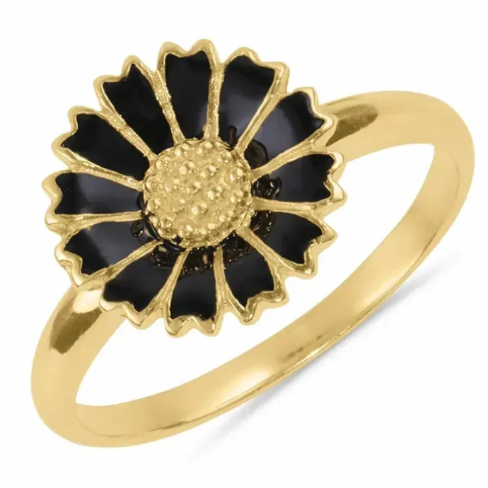 12 mm marguerit sort ring i forgyldt sølv - Marie