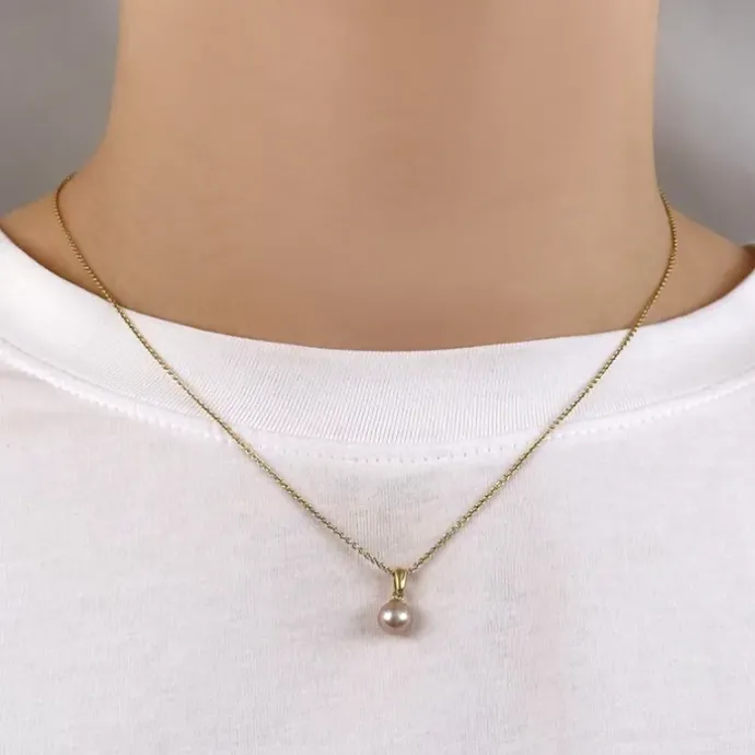 6 mm rosa perle vedhæng i 9 karat guld