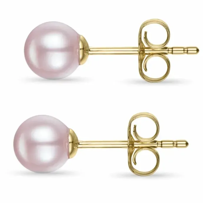 5,5 mm rosa perleøreringe i 9 karat guld
