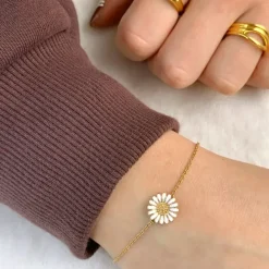 10 mm Siersbøl marguerit armbånd i forgyldt sølv