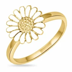 10 mm Siersbøl marguerit ring i forgyldt sølv hvid emalje