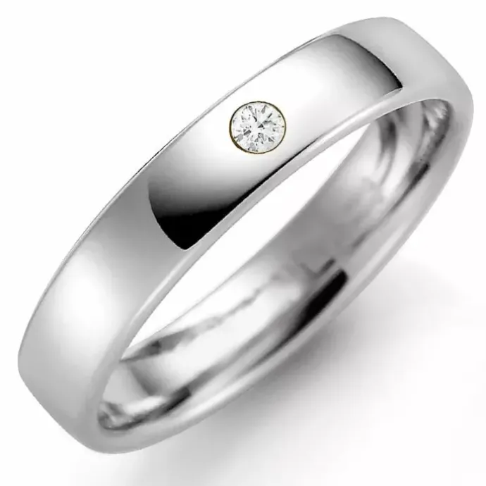 4 mm vielsesring i 14 karat hvidguld 0,03 ct