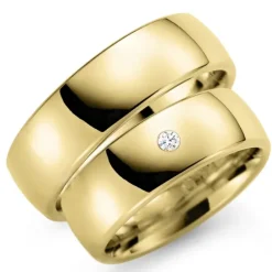 7 mm vielsesringe i 9 karat guld 0,03 ct - sæt