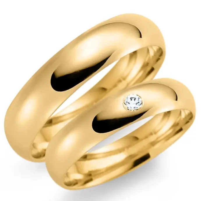 5 mm vielsesringe i 14 karat guld 0,03 ct - sæt