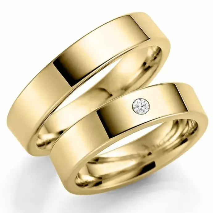 5 mm vielsesringe i 9 karat guld 0,03 ct - sæt