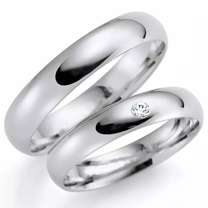 4 mm vielsesringe i 14 karat hvidguld 0,03 ct - sæt