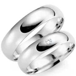6 mm vielsesringe i 9 karat hvidguld 0,03 ct - sæt