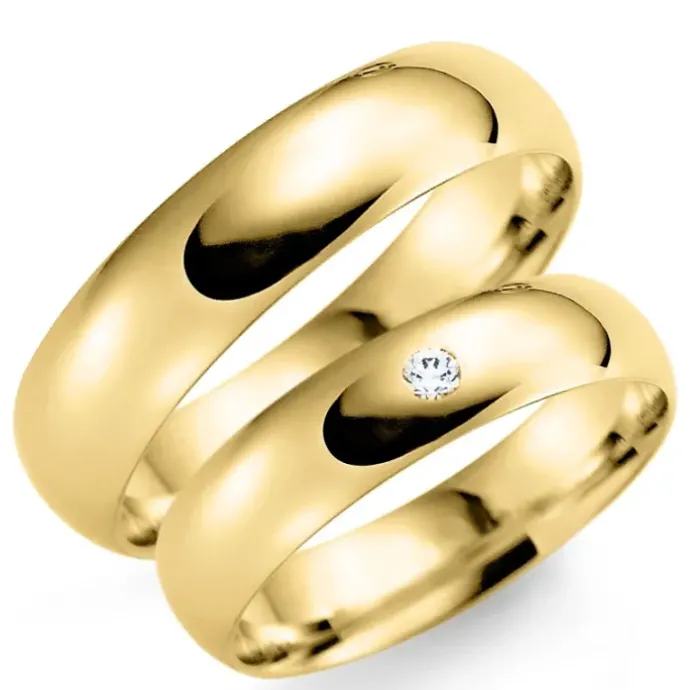 6 mm vielsesringe i 14 karat guld 0,03 ct - sæt