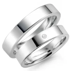 5 mm vielsesringe i 9 karat hvidguld 0,03 ct - sæt