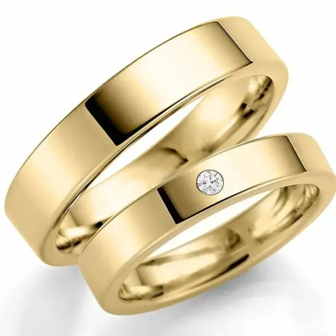 4 mm vielsesringe i 14 karat guld 0,03 ct - sæt
