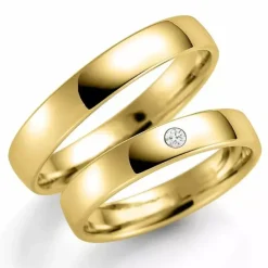4 mm vielsesringe i 9 karat guld 0,03 ct - sæt