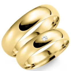 6 mm vielsesringe i 9 karat guld 0,03 ct - sæt