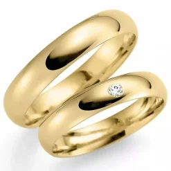 4 mm vielsesringe i 9 karat guld 0,03 ct - sæt